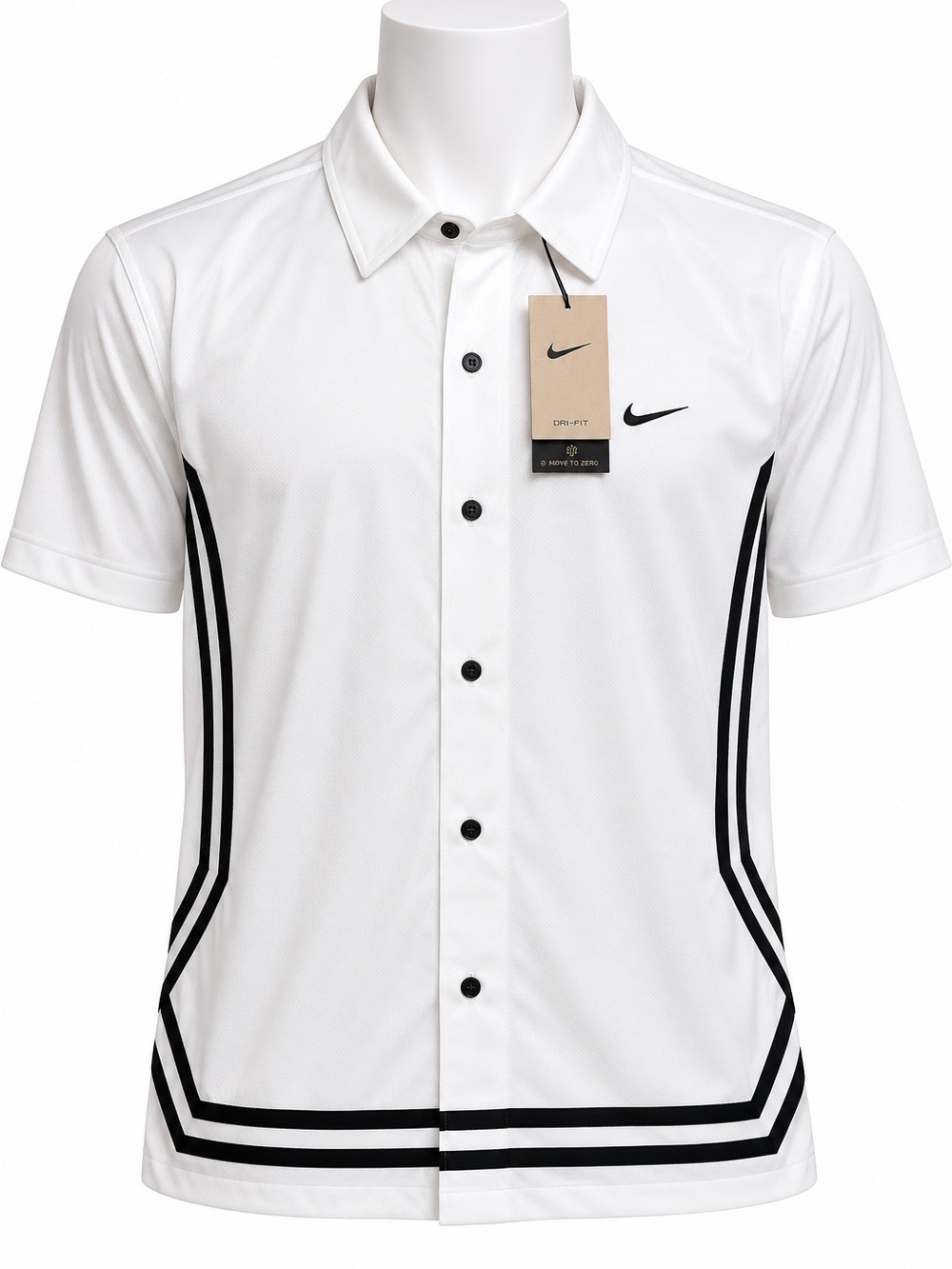 Nike White Short-Sleeve Button-Down Shirt with Black Accents